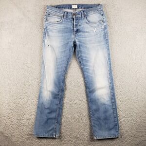 HUDSON Jeans Mens 34 (34x29) Blue Byron 5 Pocket Made in USA Button Fly Distress